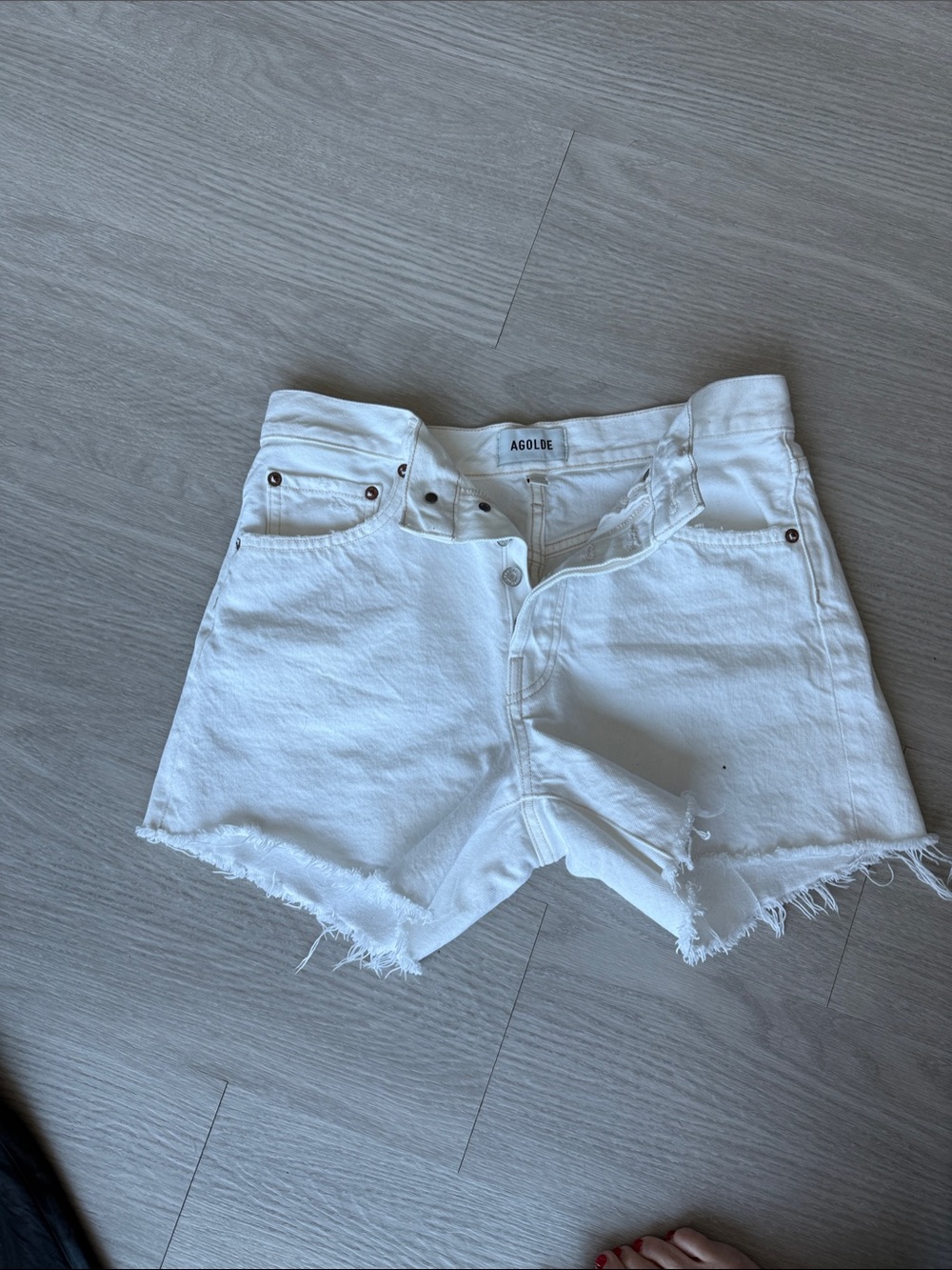 Agolde White Frayed High-Rise Denim Shorts